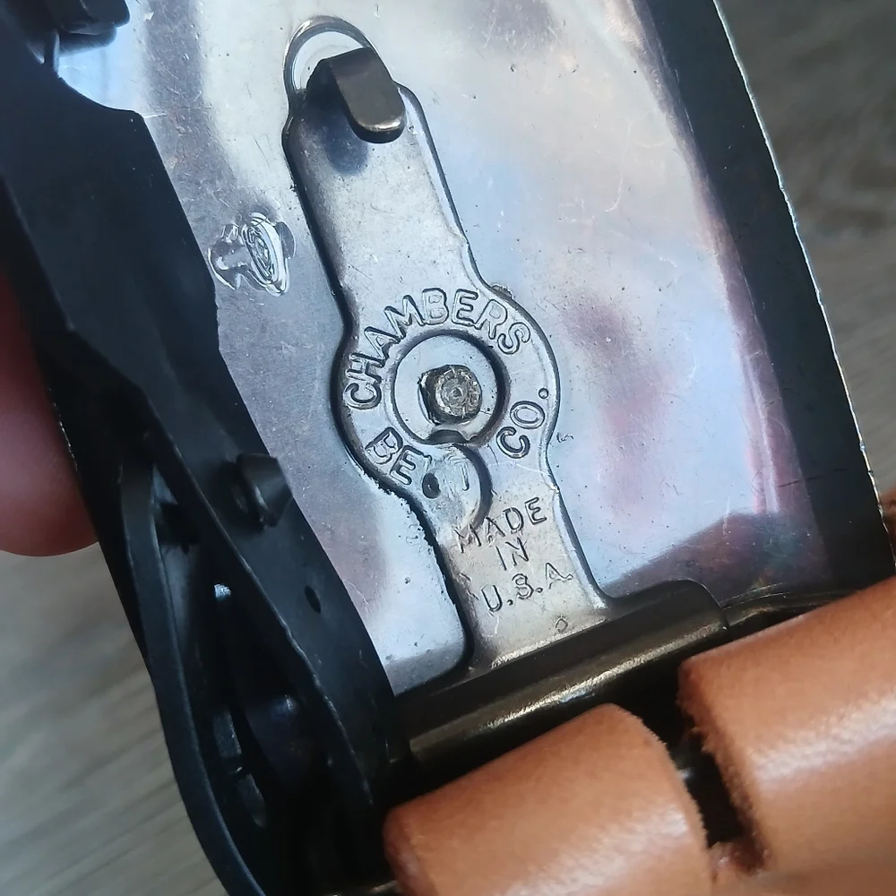 Vintage Chambers Belt Embossed Leather Belt Hand Finished Made In USA